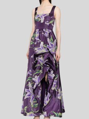 Marchesa Purple Floral Square-Neck High-Low Maxi Ballgown Dress NWT Size 8